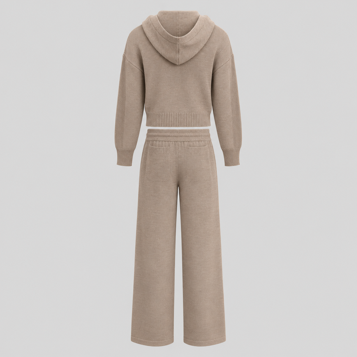 Wool Knit Hooded Zip Cardigan And Pants Set
