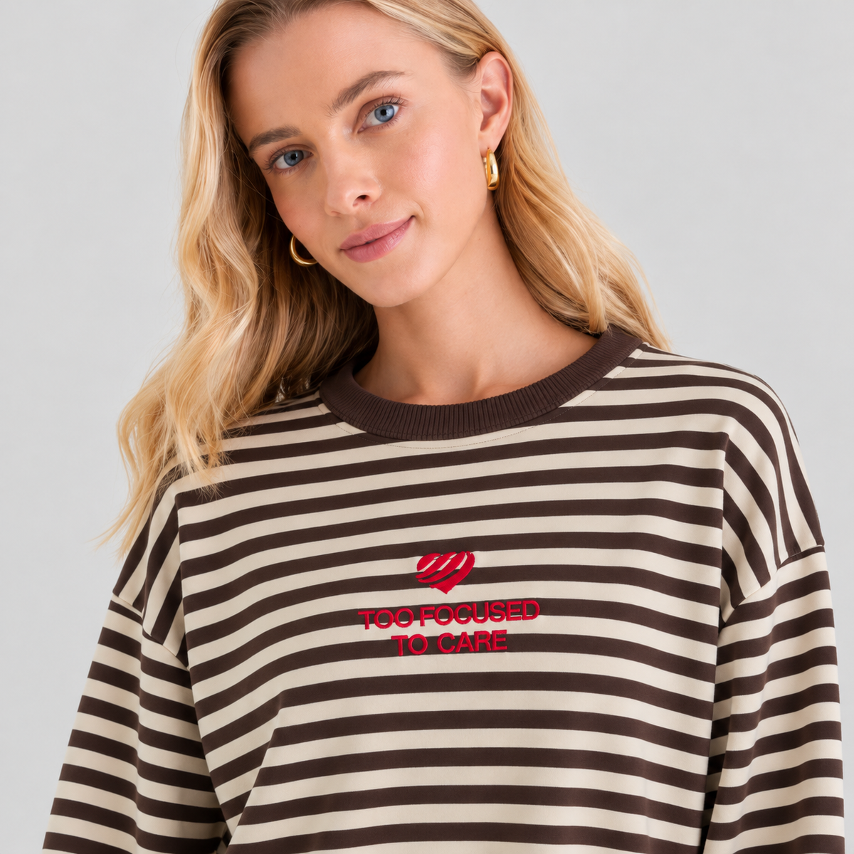 Striped Cotton Sweater With Embroidered Heart