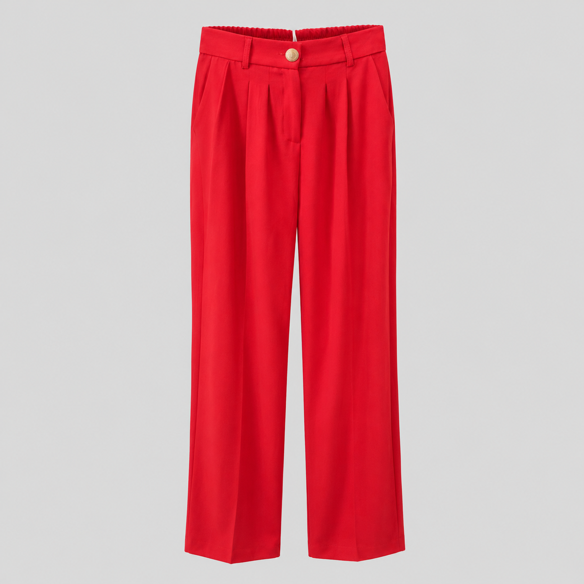 Red Pleated Wide-Leg Pants