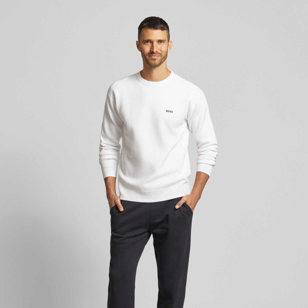 BOSS Cotton Sweater With Contrast Logo