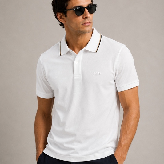 BOSS Polo-Shirt In Soft Cotton With Striped Collar