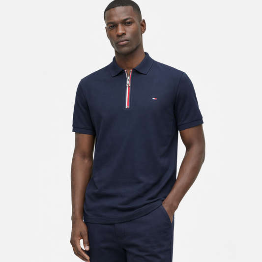 Tommy Hilfiger Cotton Red White and Blue Zipper Short Sleeve Polo T-Shirt